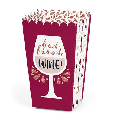 Big Dot of Happiness But First, Wine - Wine Tasting Party Favor Popcorn Treat Boxes - Set of 12