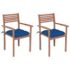 vidaXL 2x Solid Wood Teak Patio Chair with Blue Cushions - 2 of 4