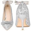 BLISSFUL STEP Women's Rhinestone Bow Glitter Pointed Toe Stiletto Heel Pumps - 2 of 4
