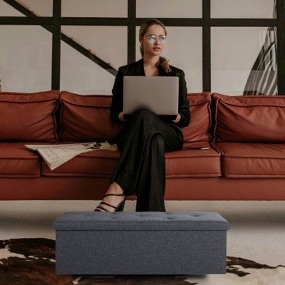 FONTOI Foldable Storage Ottomans, Ottoman Foot Rest, Storage Chest for Living Room Bedroom Entryway, Gray, 15"*15"*43.3"