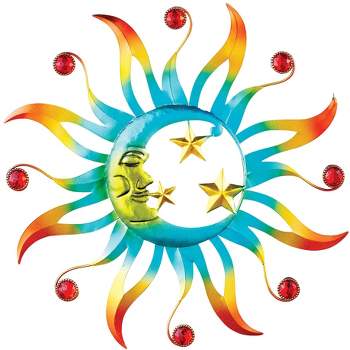 Collections Etc Colorful Hand-Painted Metal Sun & Moon Wall Art Sculpture 15" x 0.75" x 15"