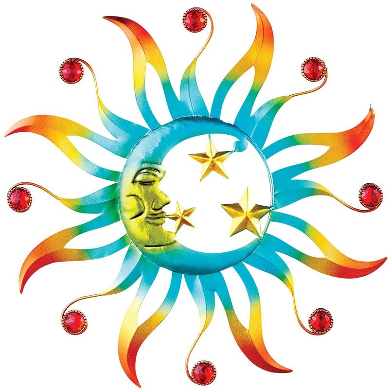 Collections Etc Colorful Hand-Painted Metal Sun & Moon Wall Art Sculpture 15" x 0.75" x 15", 1 of 3