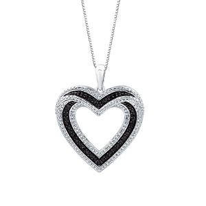 GILDED Sterling Silver Necklace with Natural Round-Cut Black Diamond and Heart Shaped Pendant, 18” White Silver Chain, 1/4 Carat Total Weight Diamonds - 1 of 4