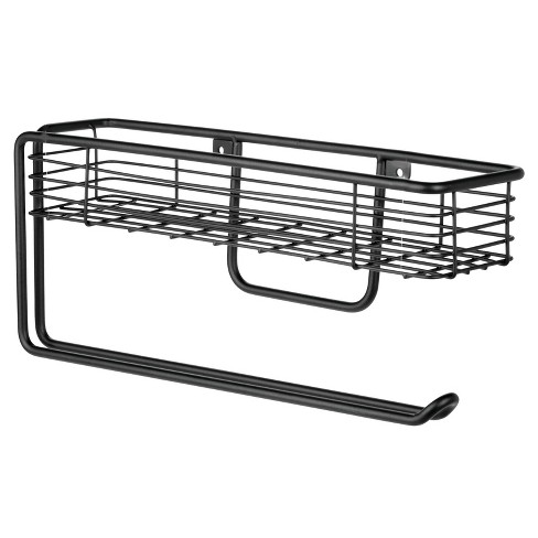 Mdesign Wall Mount Metal Paper Towel Holder With Storage Shelf - Black ...