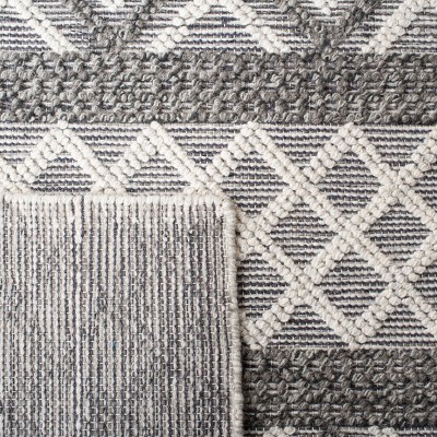 Ivory and Dark Grey Handwoven Wool Geometric 4' x 6' Area Rug