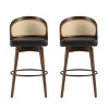 Upholstered Counter Height Bar Stools,Indoor Walnut Finish Rubber Wood Barstool,Rattan Back Barstool for Kitchen Dining Room-Coolbibila - 3 of 4