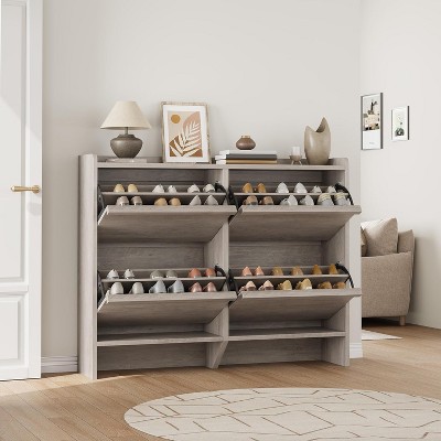 4-Drawer Shoe Cabinet with Flip Drawers, Adjustable Freestanding Wooden Shoe Organizer for Entryway, Hallway, and Living Room