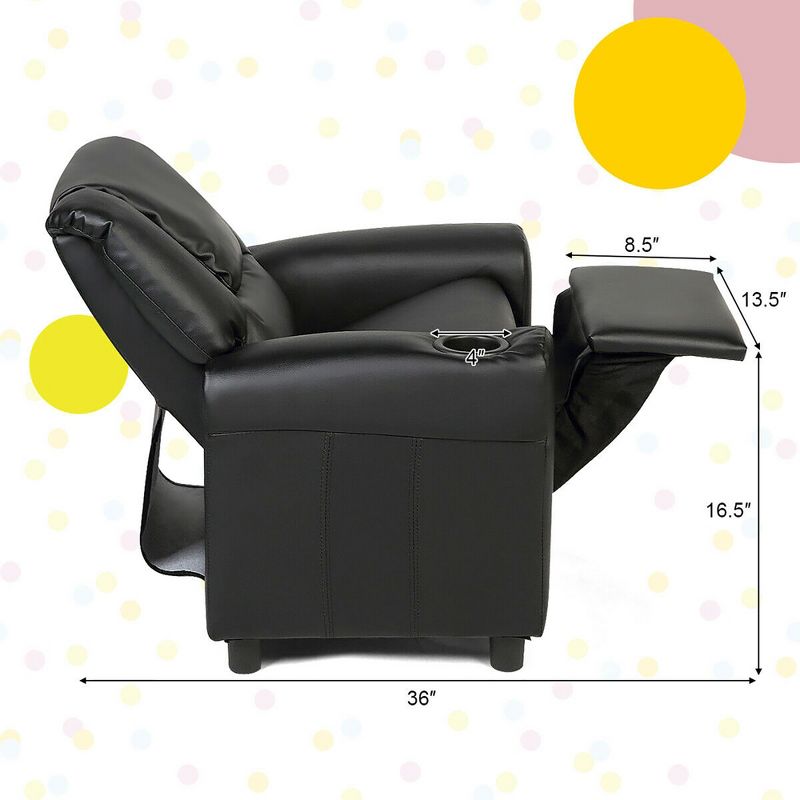 Costway Kids Recliner Armchair Children's Furniture Sofa Seat Couch Chair w/Cup Holder Black, 3 of 11