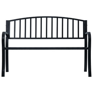 vidaXL Outdoor Patio Bench Park Outdoor Garden Bench for Yard Porch Steel - Black - 1 of 4