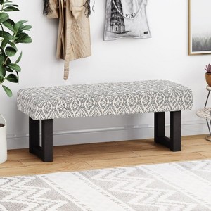 KWPZQEB 48.25" Boho Bench, Fabric Bench with Black Print, Wood Furniture, End of Bed Bench, Entryway Footrest for Hallway, Closet, White+Black - 1 of 4