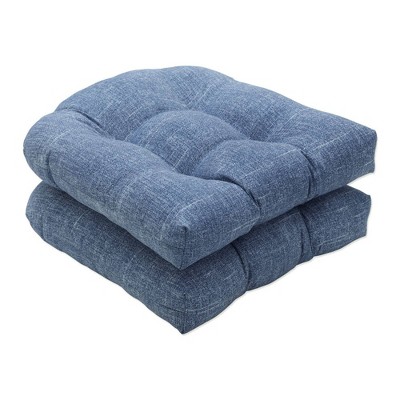 2pc 19" x 19" Outdoor/Indoor Tory Seat Cushion Denim Blue - Pillow Perfect: Weather & Fade-Resistant, Textured Solid Design