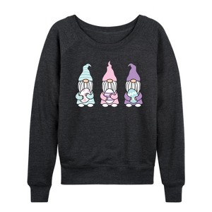 Women's - Instant Message - Easter Gnomes Lightweight French Terry Wide Neck Long Sleeve Graphic Shirt - 1 of 4