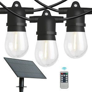 36FT Solar Powered LED Vintage White String Light Set, 15 Bulbs with Remote Control - 1 of 4