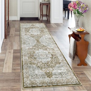 Machine Washable Area Rug Low Pile Non Slip Floor Carpet Vintage Distressed Flower Rug Soft Non Shedding Carpet for Kitchen Bedroom Living Room - 1 of 4