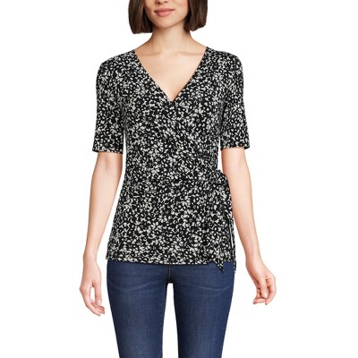 Lands' End Women's Elbow Sleeve Lightweight Jersey Side Tie Blouse