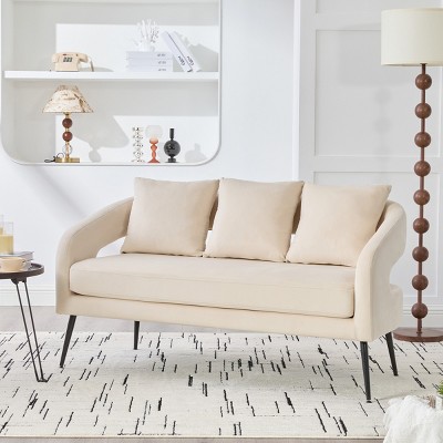 53.7" Modern Velvet Loveseat Sofa with Open Back & 3 Pillows,Small 2-Seater Couch for Living Room Bedroom Apartment-Baofuwish