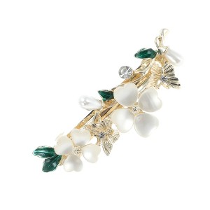Unique Bargains Butterfly French Barrette Hair Clips Gold Tone White 1 Pc - 1 of 4