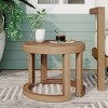 Modern Round Outdoor Patio 18" Acacia Wood Side Table,Wood Slat Tabletop Accent End Table with Semi Circle Base,Porch Entryway Table-Coolbibila - 2 of 4