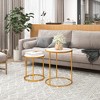 Tangkula 2PCS Marble Top Round Side Table w/ Golden Metal Frame Anti-slip Foot Pads - 3 of 4