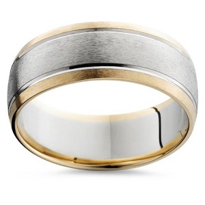 Pompeii3 Mens Gold 8mm Two Tone Comfort Fit Wedding Band Ring 14k White and Yellow Gold - 1 of 3