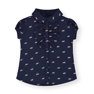 Hope & Henry Girls' Ruffle Front Shirt with Puff Sleeves, Infant - 1 of 3