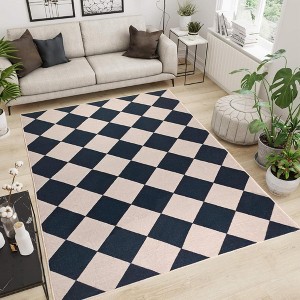 NAYSAYE Checkered Easy Jute 5' x 7' Area Rugs for Living Room Machine Washable Non-Slip Backing Stain Resistant Modern Indoor Outdoor Rugs, Black - 1 of 4