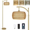 Arc Floor Lamp with 3 Color Temperatures, Boho Standing Lamp with Rattan & Fabric Shades, Farmhouse Tall Lamp for Living Room Bedroom - 2 of 4