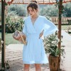 Anna-Kaci Women's V Neck Bell Sleeve Swiss Dot A-Line Elastic Waist Ruffle Dress - Small, Blue - 3 of 4