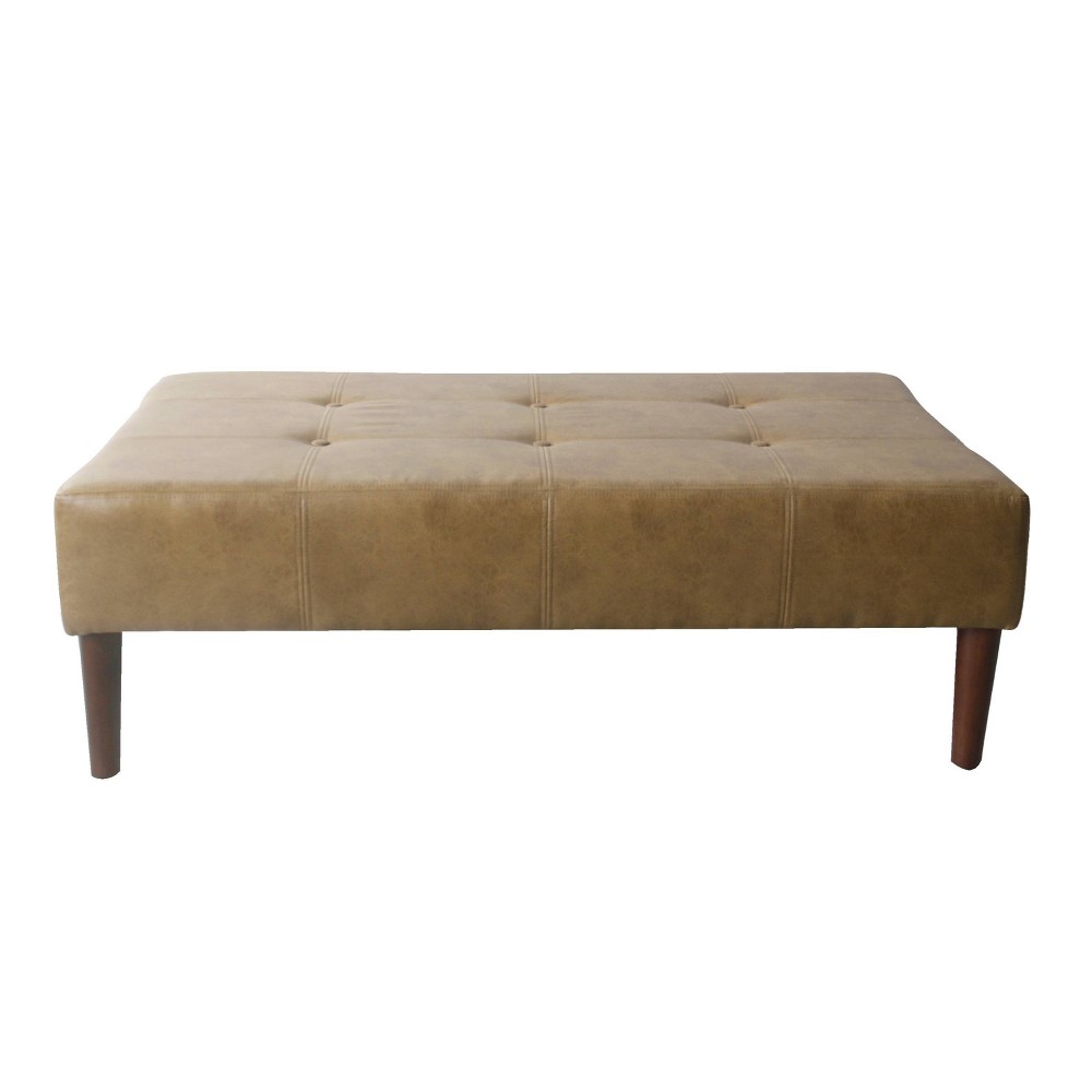 Photos - Pouffe / Bench Tufted Coffee Table Ottoman Faux Leather Light Brown - HomePop