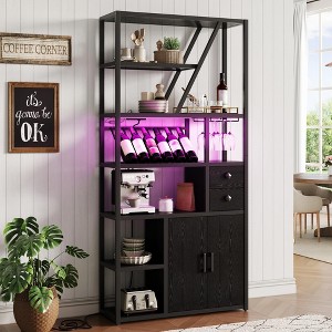 TROPOW Wine Bar Cabinet, LED Lights - Tall Coffee Bar Station with Power Outlets, Wine Rack for Living Room - 1 of 4