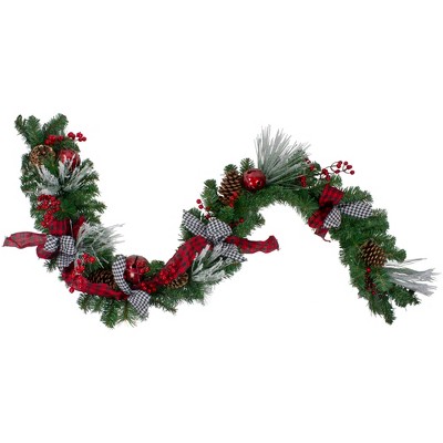 Northlight Double Plaid with Berries and Jingle Bells Artificial Christmas Garland - 6' x 12" Unlit