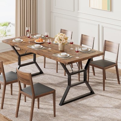 Farmhouse Dining Table for 6, Rectangular Wood Dining Table, Rustic Kitchen Table with Extra Heavy Duty Metal Legs for Dining Room (Retro)