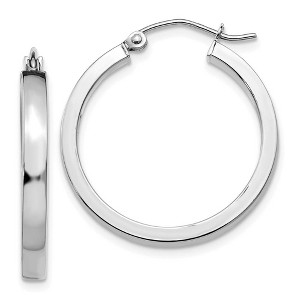Black Bow Jewelry 3mm, 14k White Gold Polished Rectangle Tube Hoops, 25mm (1 Inch) - 1 of 4