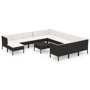 vidaXL Garden Lounge Set Patio Sectional Sofa Couch Outdoor Poly Rattan Black - 1 of 4