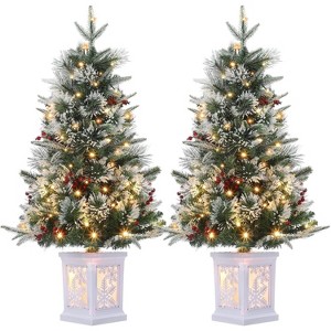 3FT/4.5FT Prelit Snow Flocked Christmas Tree, 78 LED, Tabletop Xmas Tree with Different Base for Decor - 1 of 4