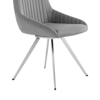 Contemporary Gray Velvet Upholstered Swivel Dining Chair