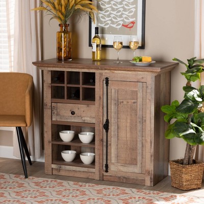 Albert Rustic Oak Brown Wood Dining Room Sideboard with Wine Cubbies