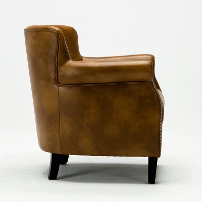 Traditional Holly Red Leather Gel Club Chair with Wood Accents
