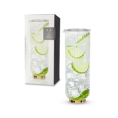 Viski Gatsby Vintage Cocktail Mixing Glass - Art Deco Ripple Glassware Arch Design, 47oz Gold Plated Base Crystal Mixing Glass