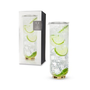 Viski Gatsby Vintage Cocktail Mixing Glass - Art Deco Ripple Glassware Arch Design, 47oz Gold Plated Base Crystal Mixing Glass - 1 of 4
