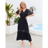 Womens 2025 Summer Lace Lotus Leaf Short Sleeve Maxi Dress V Neck Long Flowy Dresses - 3 of 4