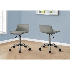 Office Chair, Adjustable Height, Swivel, Ergonomic, Computer Desk, Work, Juvenile, Grey Leather Look, Grey Metal - 1 of 4