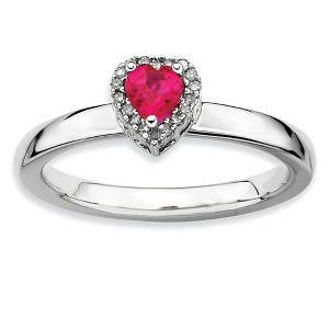 Black Bow Jewelry Sterling Silver Created Ruby & 1/20 Ctw Diamond Stackable Heart Ring - 1 of 4