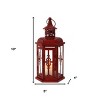 HomeRoots 10" Red Distressed Filigree Metal Tabletop Lantern Candle Holder - 3 of 4