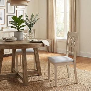 Wooden Dining Chairs Set of 2, Side Chairs,  Linen Padded Seat, Antique Finish - 1 of 4