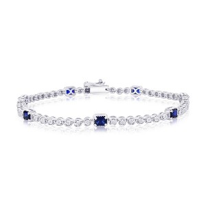 Diamonds D'Argento Sterling Silver, Lab-Grown 2.08ct Sapphire & 0.09ct Natural Diamond Bracelet - (56 Stones) - Blue - 7.5 Inch - 1 of 2