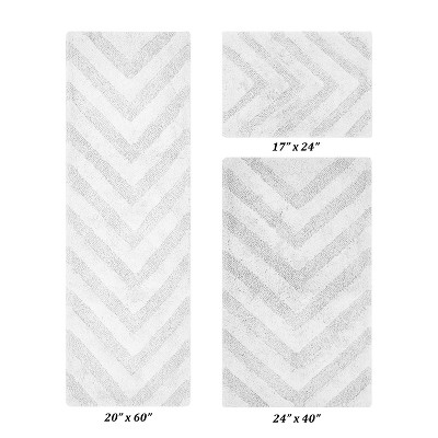 Hugo 3-Piece Bath Rug Set 100% Premium Cotton Tufted Chevron Pattern Bathmats for Bathroom, Super Soft Absorbent Machine Washable