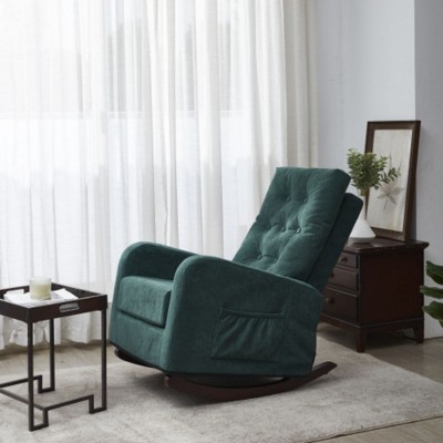Modern Rocking Chair Accent Chair, Lazy Recliner Comfortable Fabric Leisure Sofa With Side Pockets For Bedroom Coffee Shop Office