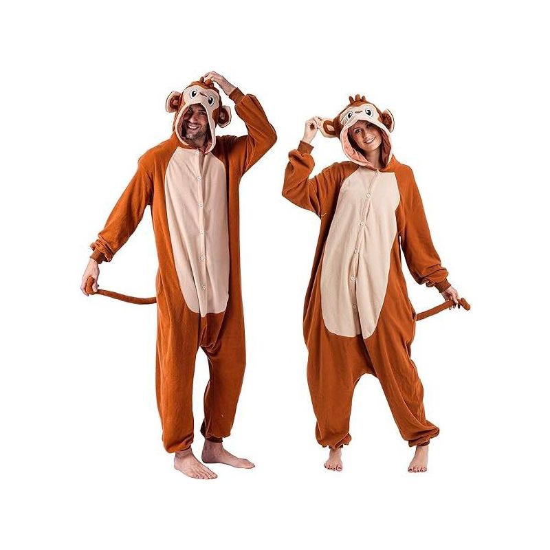 Syncfun Unisex Adult Monkey Pajamas Halloween Monkey Costume Jumpsuit Outfit Set For Halloween Dress Up Party Role Playing Themed Parties Cosplay, 2 of 8
