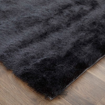 Indochine Black Rectangular Hand-Tufted Synthetic Fur Rug